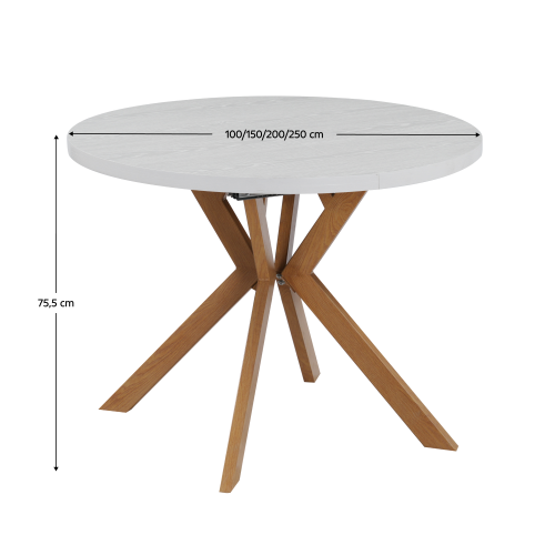 Jedálenský rozkladací stôl, biela/dub, 100-250x75,5 cm, LUKOS