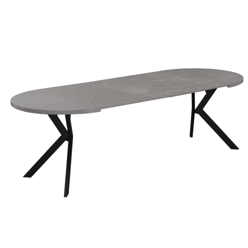 Jedálenský rozkladací stôl, betón svetlý/čierna, 100-250x75,5 cm, LUKOS