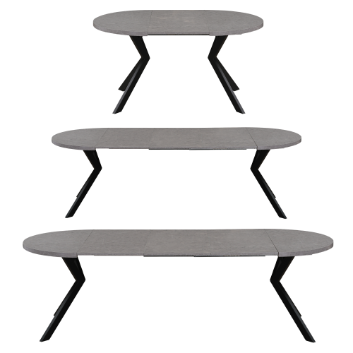 Jedálenský rozkladací stôl, betón svetlý/čierna, 100-250x75,5 cm, LUKOS