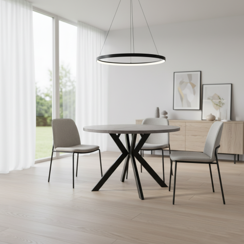 Jedálenský rozkladací stôl, betón svetlý/čierna, 100-250x75,5 cm, LUKOS