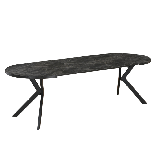 Jedálenský rozkladací stôl, betón tmavý/čierna, 100-250x75,5 cm, LUKOS