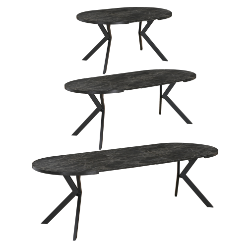 Jedálenský rozkladací stôl, betón tmavý/čierna, 100-250x75,5 cm, LUKOS