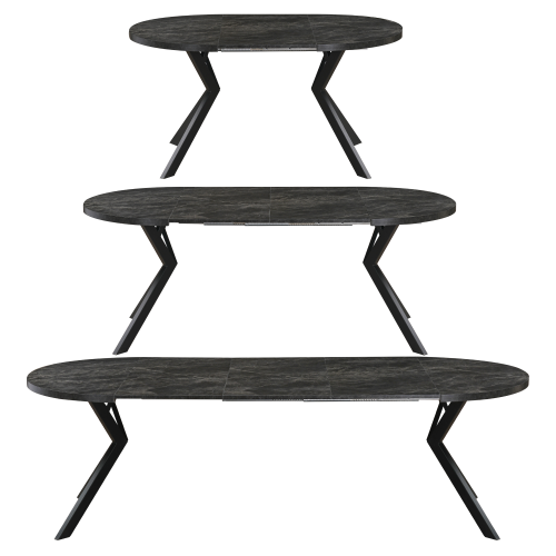 Jedálenský rozkladací stôl, betón tmavý/čierna, 100-250x75,5 cm, LUKOS