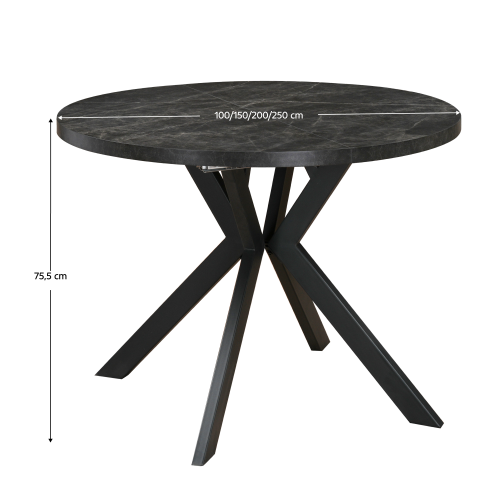Jedálenský rozkladací stôl, betón tmavý/čierna, 100-250x75,5 cm, LUKOS