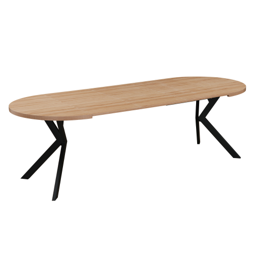 Jedálenský rozkladací stôl, dub svetlý/čierna, 100-250x75,5 cm, LUKOS