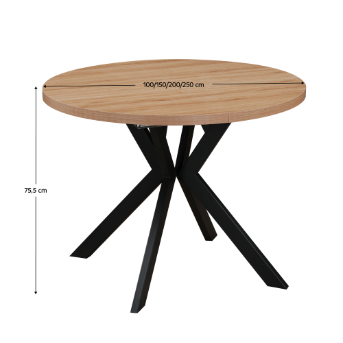 Jedálenský rozkladací stôl, dub svetlý/čierna, 100-250x75,5 cm, LUKOS