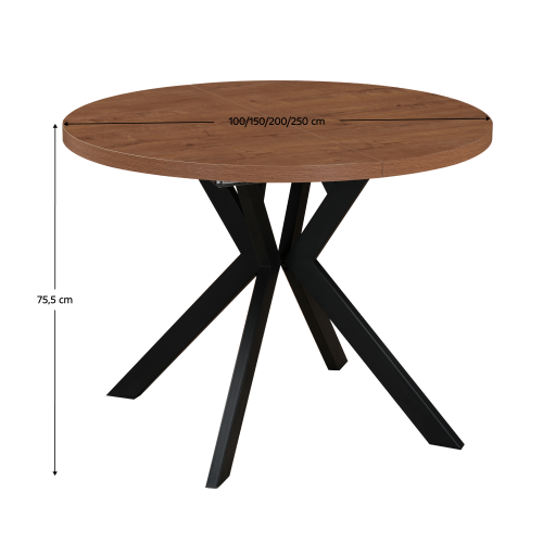 Jedálenský rozkladací stôl, dub tmavý/čierna, 100-250x75,5 cm, LUKOS