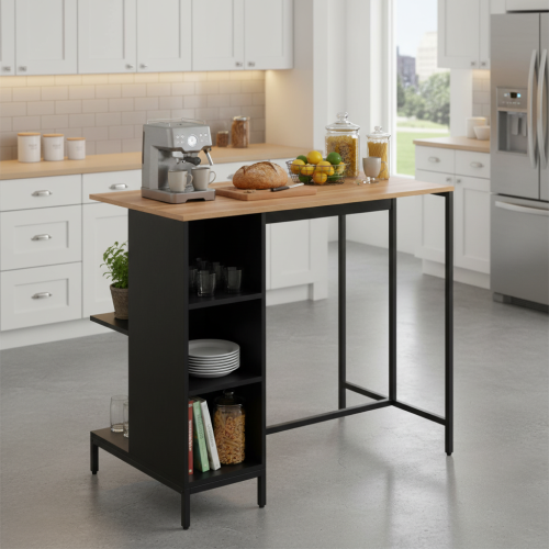 Kuchynský ostrovček, 100x60 cm, dub/čierna, FIGO