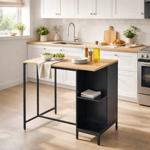 Kuchynský ostrovček, 100x60 cm, dub/čierna, FIGO