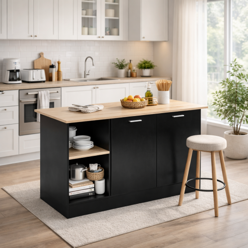 Kuchynský ostrovček, 150x60 cm, dub/čierna, POMPEJ