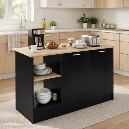 Kuchynský ostrovček, 150x60 cm, dub/čierna, POMPEJ