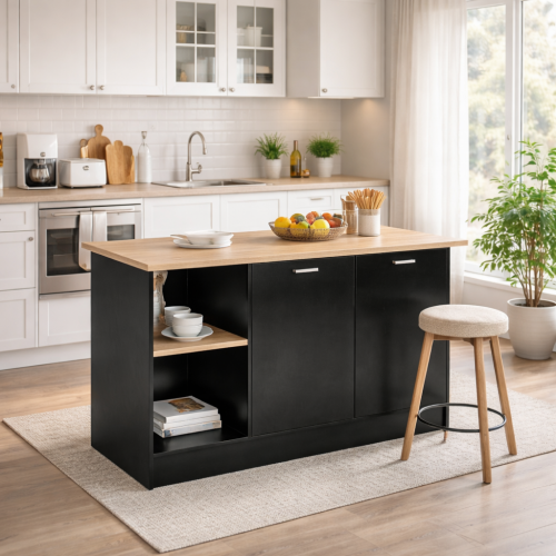 Kuchynský ostrovček, 150x60 cm, dub/čierna, POMPEJ
