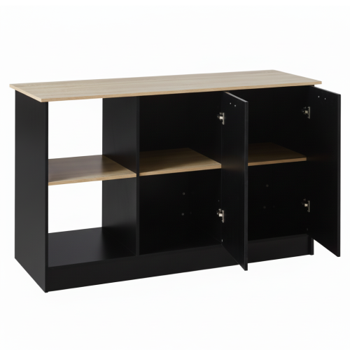 Kuchynský ostrovček, 150x60 cm, dub/čierna, POMPEJ