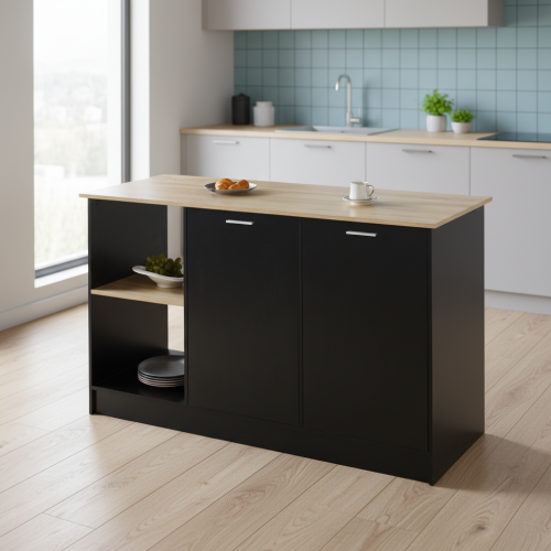 Kuchynský ostrovček, 150x60 cm, dub/čierna, POMPEJ