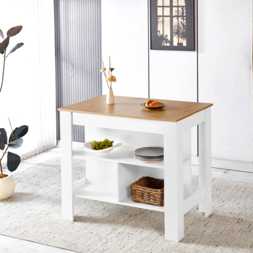 Kuchynský ostrovček, 103x70 cm, dub/biela, LUNAN