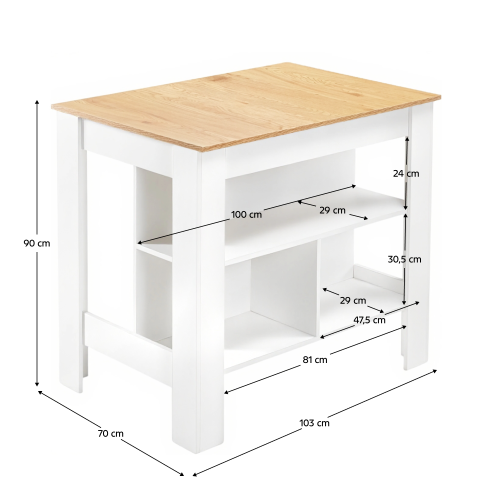 Kuchynský ostrovček, 103x70 cm, dub/biela, LUNAN
