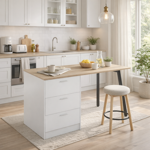 Kuchynský ostrovček, 150x90 cm, dub/biela/čierna, XILO