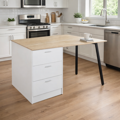 Kuchynský ostrovček, 150x90 cm, dub/biela/čierna, XILO