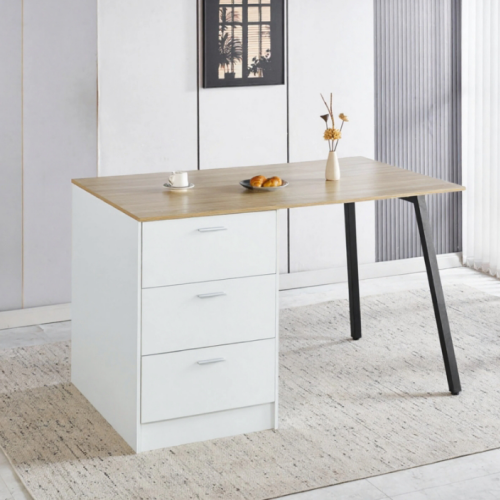 Kuchynský ostrovček, 150x90 cm, dub/biela/čierna, XILO