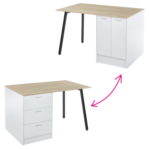 Kuchynský ostrovček, 150x90 cm, dub/biela/čierna, XILO