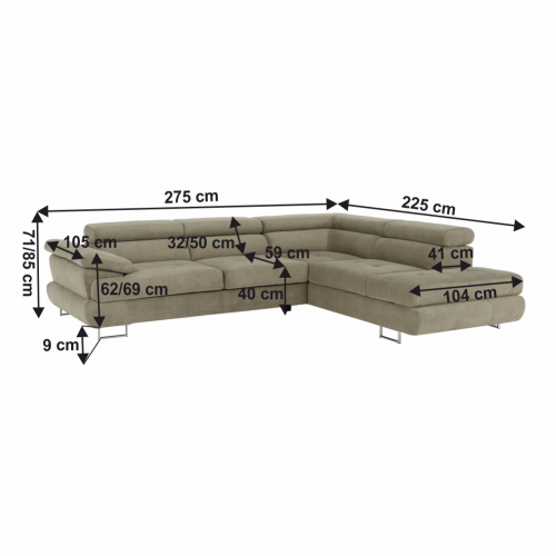 Sedacia súprava, svetlohnedý melír, látka, pravá, BUTON P