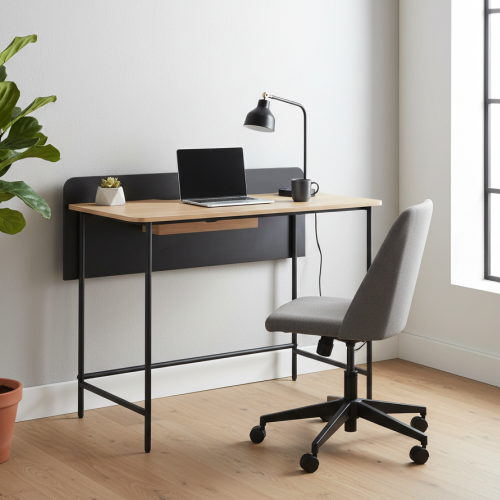 PC stôl, dub/čierna, KOMPUS