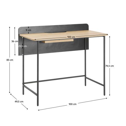 PC stôl, dub/čierna, KOMPUS