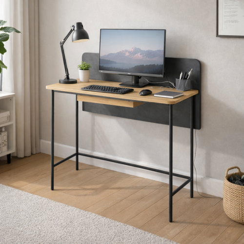 PC stôl, dub/čierna, KOMPUS