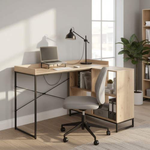 Rohový PC stôl, dub/čierna, ULOSTOL