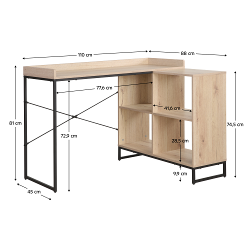 Rohový PC stôl, dub/čierna, ULOSTOL