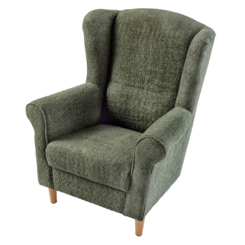 Kreslo ušiak, zelená látka Coral, CHARLOT