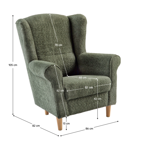 Kreslo ušiak, zelená látka Coral, CHARLOT