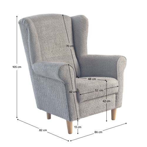 Kreslo ušiak, sivá látka Coral, CHARLOT