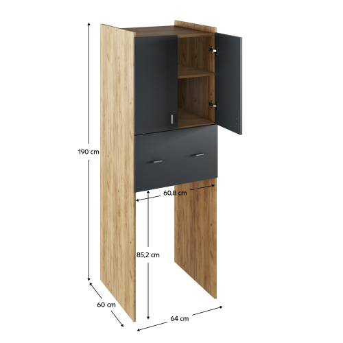 Hlboká skrinka nad práčku, dub artisan/grafit, NATALI TYP 9