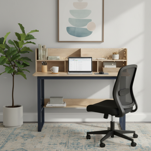 Písací stôl s policou, dub/čierna, TAMIS