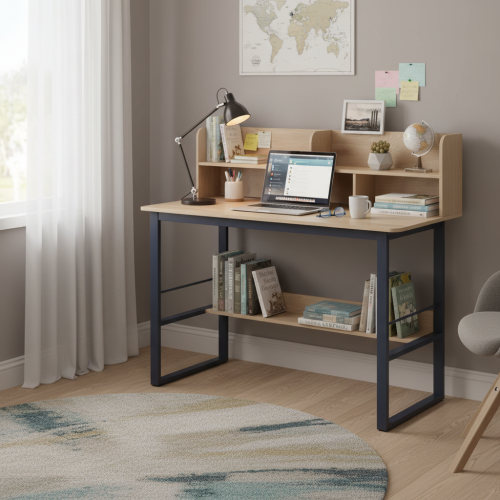 Písací stôl s policou, dub/čierna, TAMIS