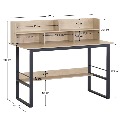 Písací stôl s policou, dub/čierna, TAMIS