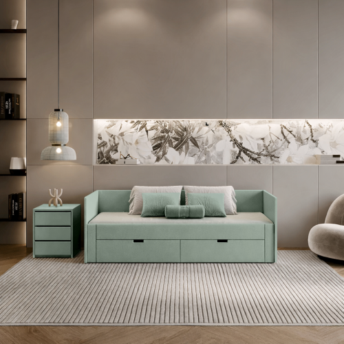 Rozkladacia posteľ, sivozelená, 90/180x200, ANTONY