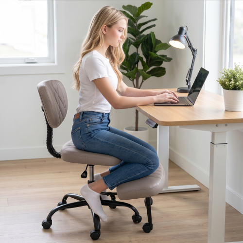 Ergonomická kľakačka, sivohnedá Taupe ekokoža/čierna, SAMER Ergonomická kľakačka, sivohnedá Taupe ekokoža/čierna, SAMER
