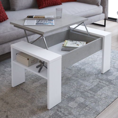 Konferenčný stolík, biela/betón, PULA