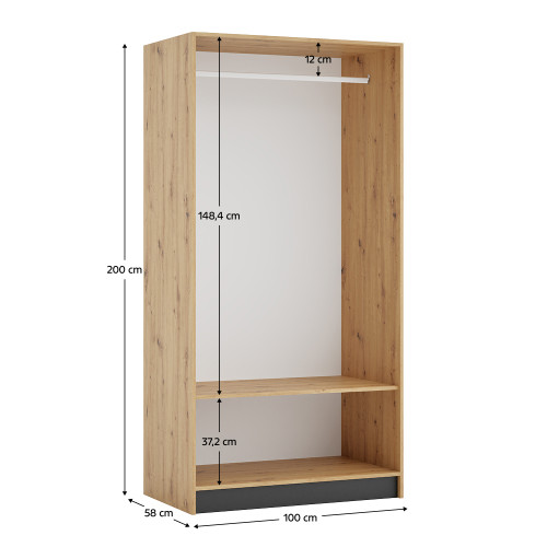 Korpus skrine 100, vešiakový, dub artisan, KREO