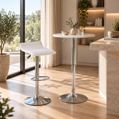 Barový stôl s nastaviteľnou výškou, biela, priemer 60 cm, BRANY 3 NEW Barový stôl s nastaviteľnou výškou, biela, priemer 60 cm, BRANY 3 NEW