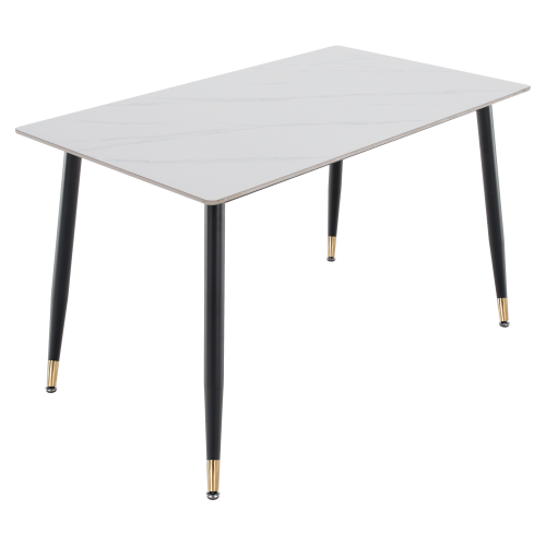 Jedálenský stôl, biely mramor/čierna/zlatá, 121x71 cm, FLORENC TYP 1