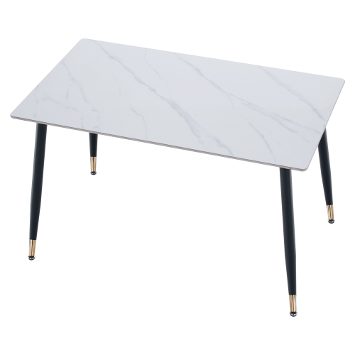 Jedálenský stôl, biely mramor/čierna/zlatá, 121x71 cm, FLORENC TYP 1