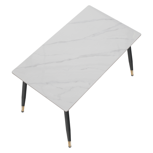 Jedálenský stôl, biely mramor/čierna/zlatá, 121x71 cm, FLORENC TYP 1