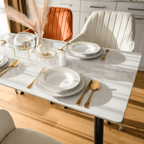 Jedálenský stôl, biely mramor/čierna/zlatá, 121x71 cm, FLORENC TYP 1