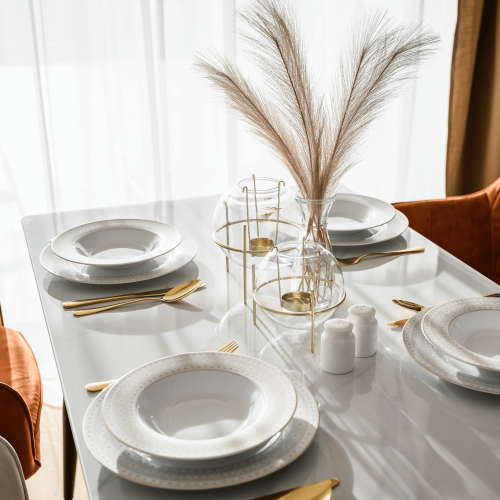 Jedálenský stôl, biely mramor/čierna/zlatá, 121x71 cm, FLORENC TYP 1