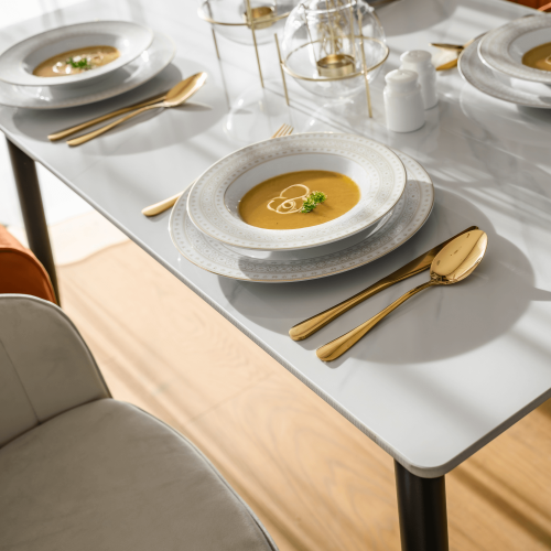 Jedálenský stôl, biely mramor/čierna/zlatá, 121x71 cm, FLORENC TYP 1