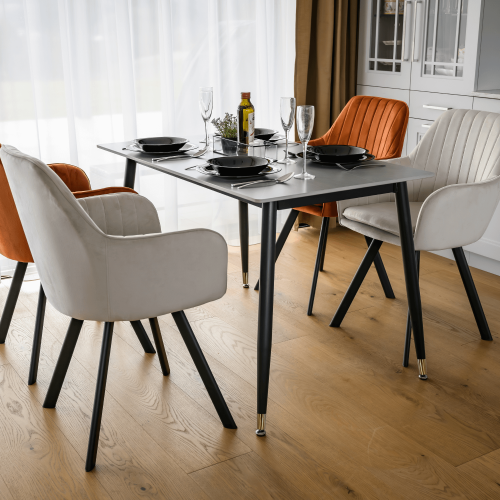 Jedálenský stôl, sivý mramor/čierna/zlatá, 121x71 cm, FLORENC TYP 1