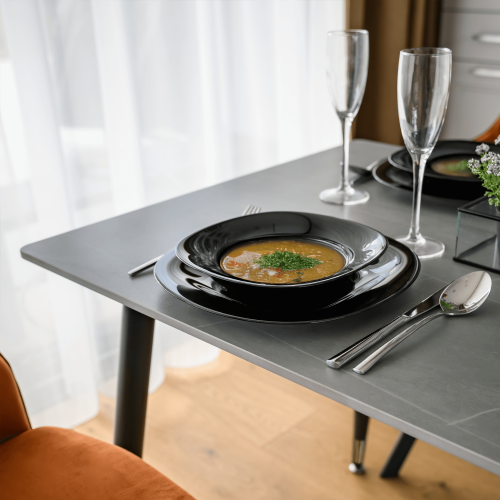 Jedálenský stôl, sivý mramor/čierna/zlatá, 121x71 cm, FLORENC TYP 1